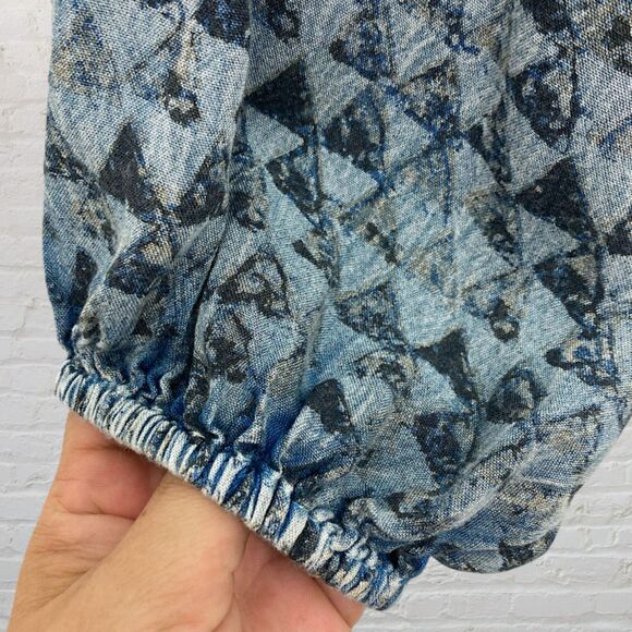 Sigrid Olsen Peasant Top M Blue Embroidered Tassel Tie Neck Balloon Sleeve - Picture 12 of 14